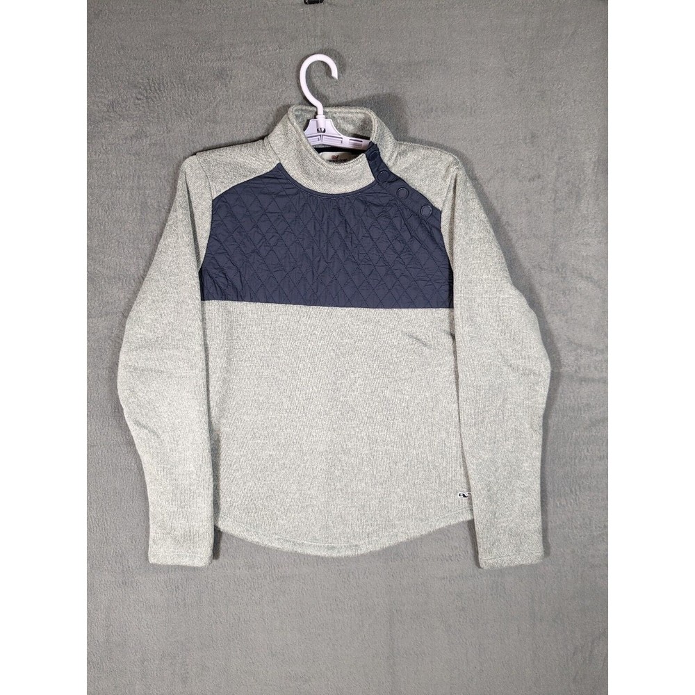 Vineyard Vines Women’s Gray Blue Quilted Front Pullover Sweater Size M